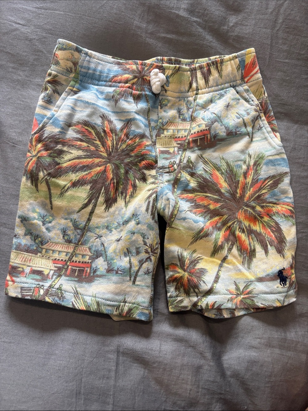 Ralph Lauren Tropical Palm-Print Men's Drawstring Shorts — Blue & Multicolor